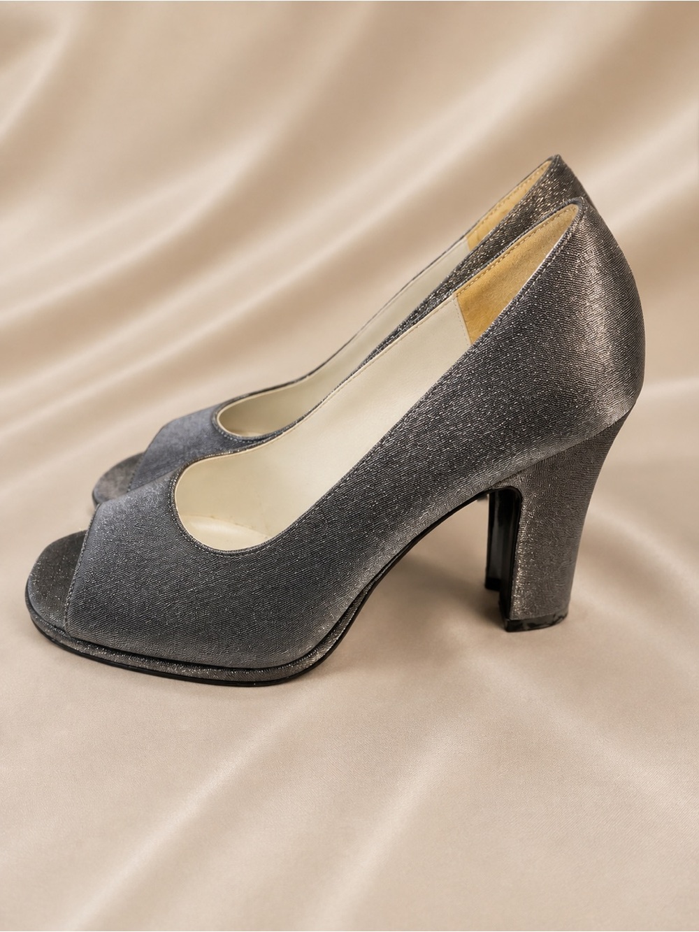 Women's Sparkle Peep-Toe High Heels in Metallic Gray